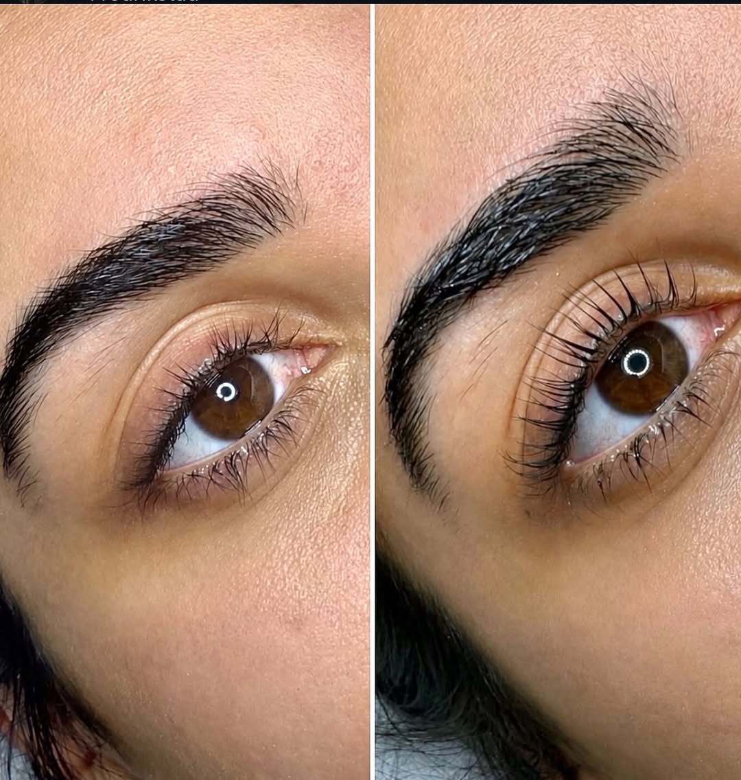 Før og etter vippeløft med Lashfiller fra INLEI